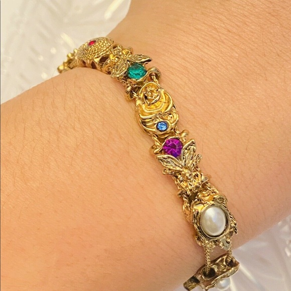 Vtg Slide Bracelet, Rhinestone Gold Plated Slide - Picture 14 of 15